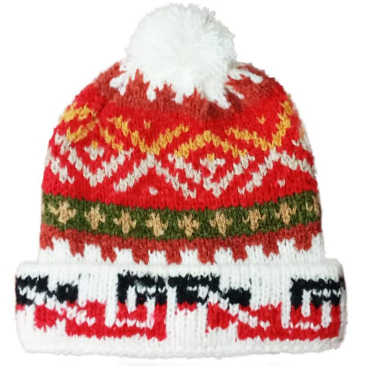 TINKUY Peru Alpaca Wool Winter Beanie, Handmade Bobble Hat, Unisex, One Size - color: White