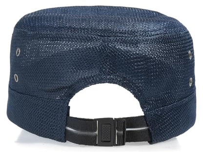 Initlove Cadet Army Cap for Men Women Military Hat Mesh Flat Top Hats for Summer - color: Navy