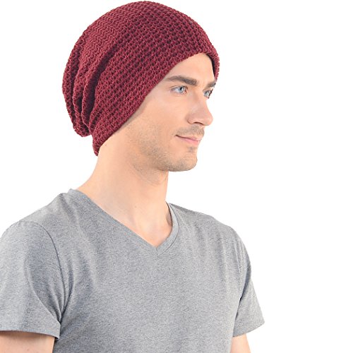 FORBUSITE Mens Slouchy Long Beanie Knit Cap for Summer Winter, Oversize - color: B08-claret, size: Large