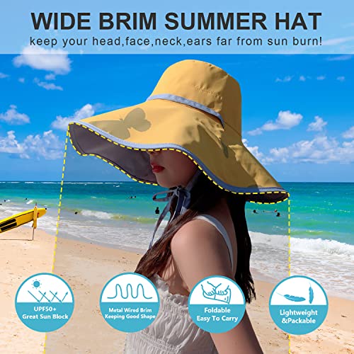 HUAMULAN Women Summer Vacation Wide Brim Sun Hat Reversible Fishing Hats - color: M0004-huang