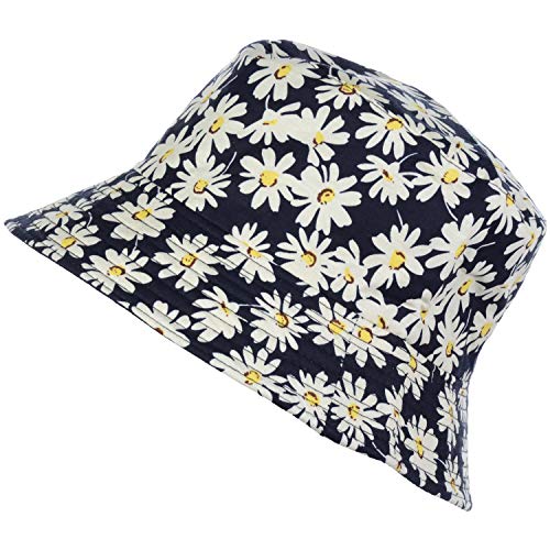 BYOS Unisex Trendy Reversible Lightweight Printed Bucket Hat Packable Outdoor - color: Dasiy Black