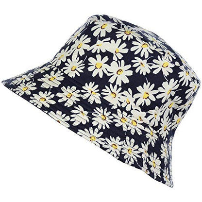 BYOS Unisex Trendy Reversible Lightweight Printed Bucket Hat Packable Outdoor - color: Dasiy Black