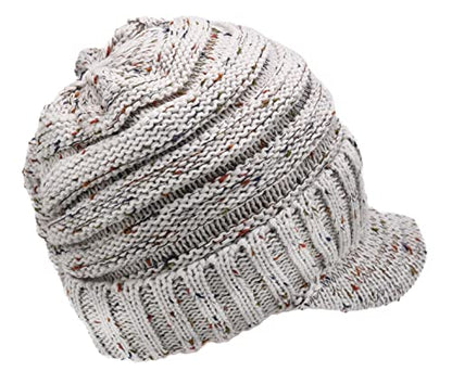 C.C Trendy Warm Oversized Chunky Soft Oversized Ribbed Slouchy Knit Hat with Visor Brim - color: Oatmeal