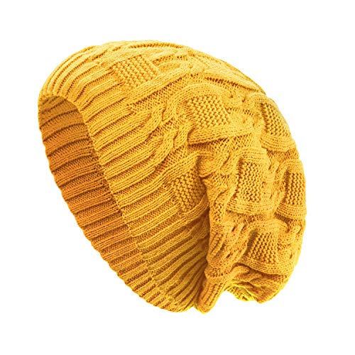 Surblue Unisex Trendy Beanie Warm Oversized Chunky Cable Knit Slouchy Woolen Hat - color: Yellow
