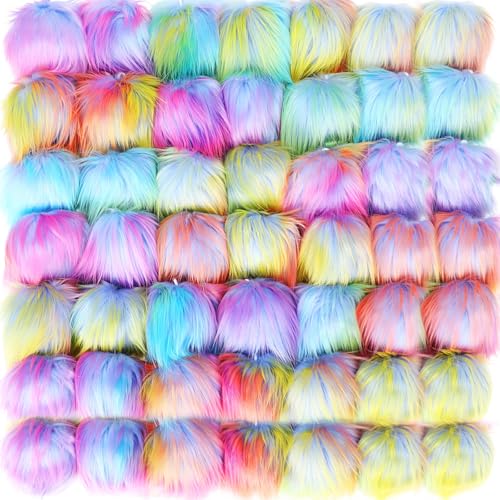 Tatuo 16 Pcs Faux Fur Pom Poms for Hats, Colorful - color: Colorful