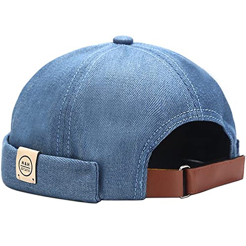 XYIYI Mens Docker Cap Brimless Hats Skullcap Worker Sailor Cap Rolled Cuff Retro Beanie Hat - color: Denim Blue
