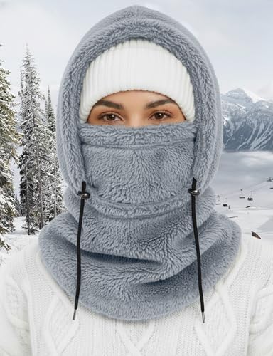 AURUZA Balaclava Face Mask for Women Men Winter Hat Windproof Fleece Neck Warmer Warm Face Cover Scarf - color: Grey