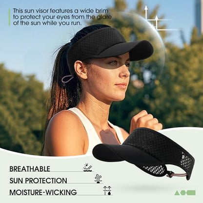 Breathable Mesh Sun Visor Lightweight Sport Hat for Men Women - color: Black