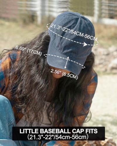 Zylioo Petite Baseball Cap for Small Heads Adult,Soft Crown Washed Dad Hat - color: Washed Black-fits 21.3"-22"