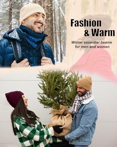 ROYBENS Satin Lined Beanie Hat for Women Men, Wool Knit Cuffed Winter Hats - color: 1pcs Light Coffee