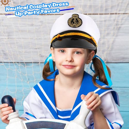 8 Pieces Captain Hats Adjustable White Sailors Navy Marine Admiral Caps for Yacht Theme Party Costume Accessory - color: Style 7