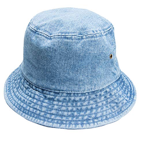 Gelante Solid Color 100% Cotton Bucket Hat for Women and Men Packable Travel Summer Beach Hat - color: Denim Blue, size: Large-X-Large