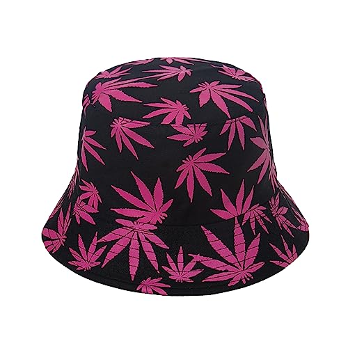 Punk Black Green Red Leaf Weed Fisherman Caps Bucket Hats Hip Hop Gorro Outdoor Men - color: Black Pink