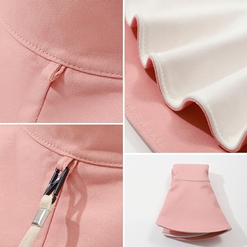 Womens Foldable Shapeable Brim Sun Hat UPF 50+ Cotton Wide Brim Beach Adjustable Chin Strap Hat Sun Protection Cap - color: White Pink