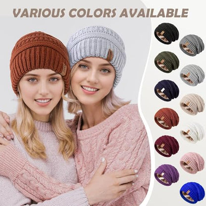 3 Pack Satin Lined Beanie for Women, Warm Slouchy Winter Hats with Silk Lined, Fashionable Oversized Cable Knit Hat Skull Cap - color: Black, Army, Navy