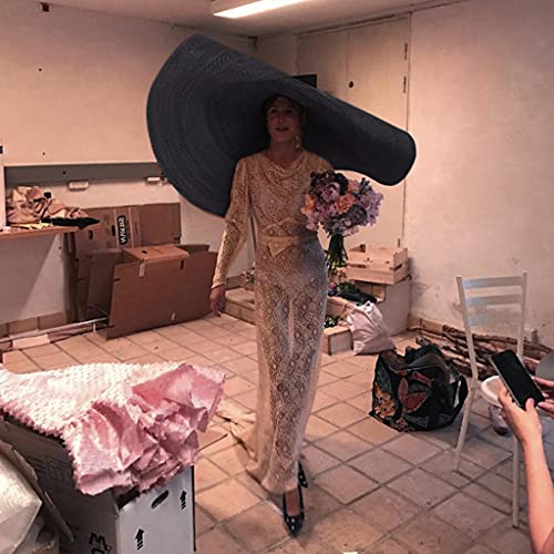 Oversized Beach Sun Hat for Women Foldable Large Wide Brim Hats Packable Roll up Floppy Cap Summer UV Protection Hat - color: Black