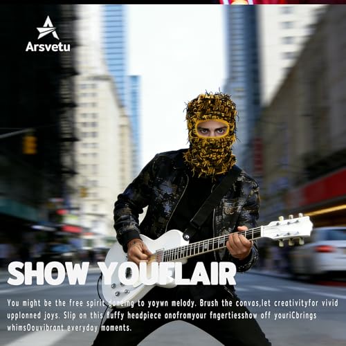 Distressed Ski Mask Balaclava, Yeat Shiesty Knitted Full-Face Mask - color: Camoyellow