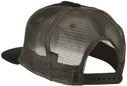 Ashen Fane 5 Panel Flat Visor Mesh Back Trucker Snapback Hat - color: Blk/Blk/Ch.gry