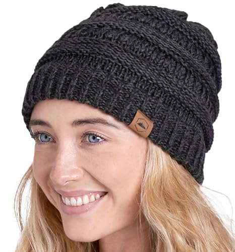 Tough Headwear Slouchy Beanie Hat - Itch-Free Winter Hats for Women - Stretchable Beanies for Women - Acrylic Winter Gear - color: Black Gray