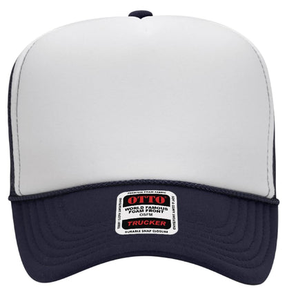 Otto Cap 5-Panel High Crown Mesh Back Trucker Hat - color: Navy/White