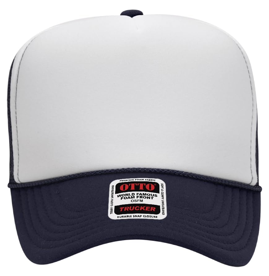 Otto Cap 5-Panel High Crown Mesh Back Trucker Hat - color: Navy/White