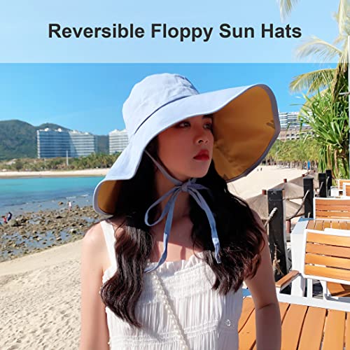HUAMULAN Women Summer Vacation Wide Brim Sun Hat Reversible Fishing Hats - color: M0004-huang