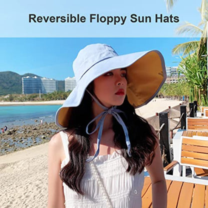 HUAMULAN Women Summer Vacation Wide Brim Sun Hat Reversible Fishing Hats - color: M0004-huang