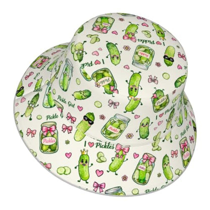 Bucket Hat for Men Women Packable Reversible Printed Summer Hats - color: I Love Pickles Pickle Girl