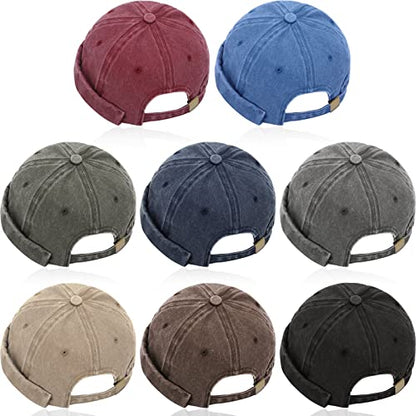 Janmercy 8 Pcs Brimless Hats for Men Adjustable Skullcap Docker Hat Buckle Beanie Cap Wash Cotton No Brim Hats for Men Women - color: Dark Color