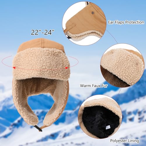 Peicees Trapper Hat with Fur Ear Flaps Russian Ushanka for Men Women Winter Snow Hat for Cold Weather Aviator Cap Warm - color: Black