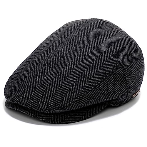 Men's Newsboy Hat with Earflaps Flat Ivy Caps Irish Cabbie Cap - color: Grey Herringbone