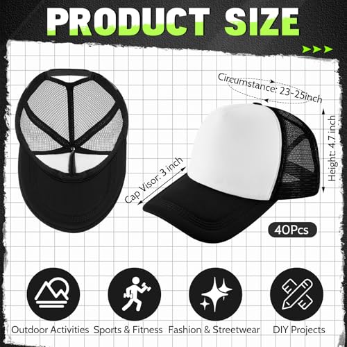 Hercicy 40 Pack Blank Trucker Hat Bulk - color: Classic Black and White