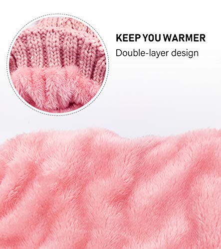 IYEBRAO Womens Winter Knit Beanie Hat and Scarf Set Girls Cute Slouchy Thick Fleece Lined Ski Hat Warm Skull Cap with Pom - color: A8-pink