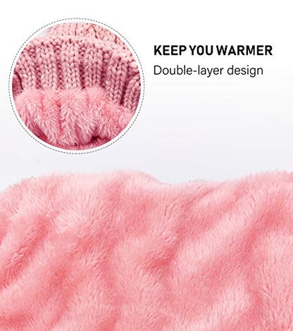 IYEBRAO Womens Winter Knit Beanie Hat and Scarf Set Girls Cute Slouchy Thick Fleece Lined Ski Hat Warm Skull Cap with Pom - color: A8-pink