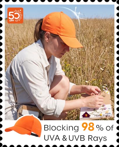 Home Prefer Mens Womens UPF50+ Sun Hat Athletic Adjustable Baseball Cap Quick Dry UV Protection Workout Running Golf Hat - color: Orange, size: Medium