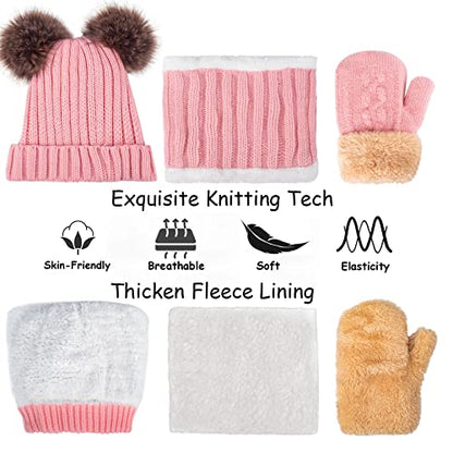 Kids Winter Beanie Scarf Gloves Set - Thermal Fleece Lined Knit Hat, Soft Neck Warmer & Mittens for Girls & Boys 1-10 Years - color: Pink-s, size: 1-5 years