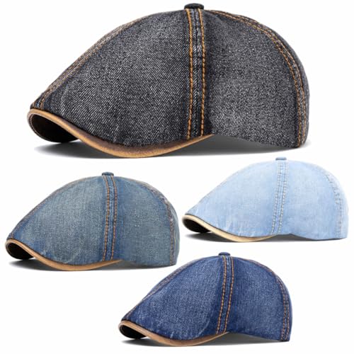 Quanhaigou Newsboy Flat Cap, Men's Vintage Gatsby Ivy Cabbie Hat, Beret Golf Driving Hats - color: Denim Black