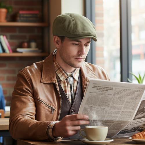YAMEIZE Retro Suede Newsboy Hats for Men Women Beret Ivy Flat Cap Adjustable Winter Caps Trendy - color: Army Green
