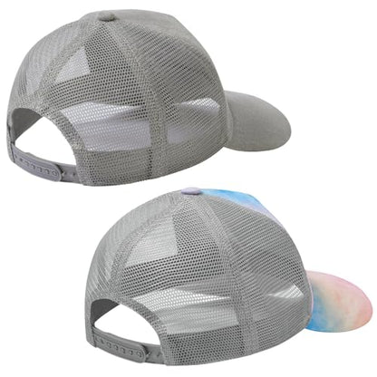 Suede Curved Brim Trucker Cap Adjustable Snapback Hat Mesh Back Breathable for Men Women 2 Pack SH03 - color: Pack of 2, Light Grey & Rosy Clouds