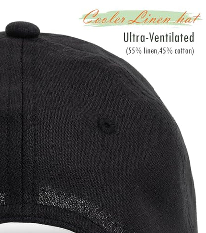Linen Cotton Baseball Cap, Summer Breathable Dad Hat Men Women - color: Black