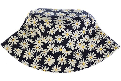 BYOS Unisex Trendy Reversible Lightweight Printed Bucket Hat Packable Outdoor - color: Dasiy Black