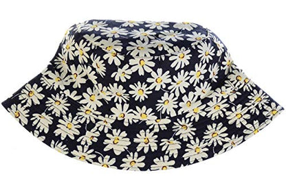 BYOS Unisex Trendy Reversible Lightweight Printed Bucket Hat Packable Outdoor - color: Dasiy Black