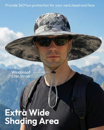 Mens Sun Hat Super Wide Brim Waterproof Breathable Bucket Hats for Men - color: Khaki Ink