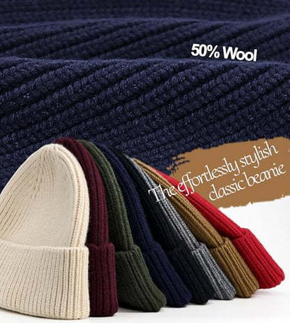 Seamless Beanie Hat for Men Women Wool Fisherman Beanies Winter Hats - color: Navy Bue