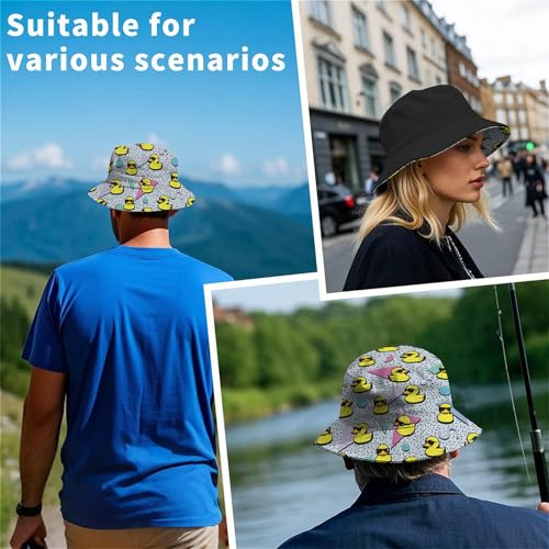 Amasnay Neon Bucket Hat Cotton Double-Side-Wear Reversible Sun Hat for Women Men, Summer Vacation Travel Beach Fisherman Hat - color: 80s 90s Duck