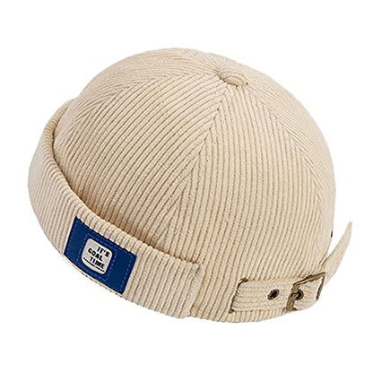 Men Hats Docker Cap Hats Beanie Sailor Cap Worker Hat Rolled Cuff Retro Brimless Hat with Adjustable - color: Dzm92*beige