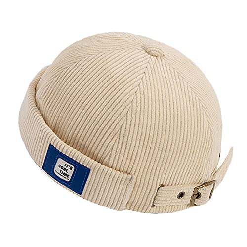 Men Hats Docker Cap Hats Beanie Sailor Cap Worker Hat Rolled Cuff Retro Brimless Hat with Adjustable - color: Dzm92*beige