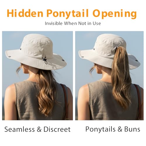 Wide Brim Waterproof Bucket Rain Hat for Women Men UPF50+ Cowboy Sun Hat - color: Off-white