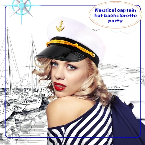8 Pieces Captain Hats Adjustable White Sailors Navy Marine Admiral Caps for Yacht Theme Party Costume Accessory - color: Style 9