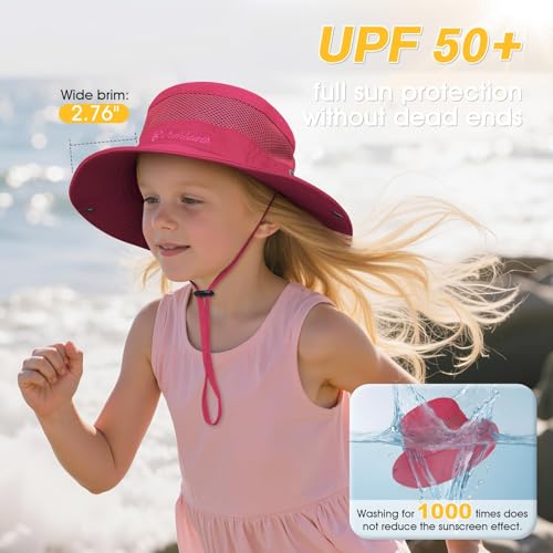 Century Star Outdoor Kids Sun Hat UPF 50+ Quick Dry Adjustable Bucket Hat Windproof Waterproof Beach Fishing Safari Hat - color: Rose Red